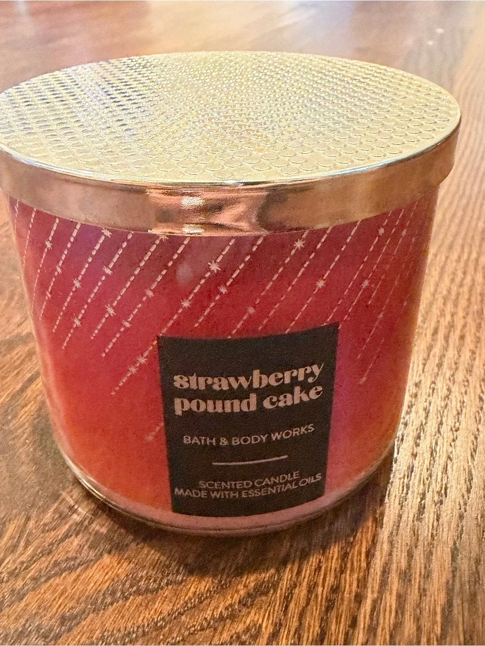 Bath & Body Works Pink Strawberry Pound Cake Candle with Gold Lid